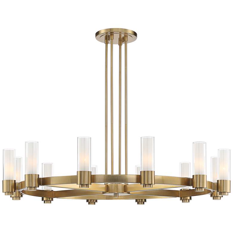 Stiffel Ennis 48" Wide Antique Brass 12-Light Ring Chandelier - fovolighting