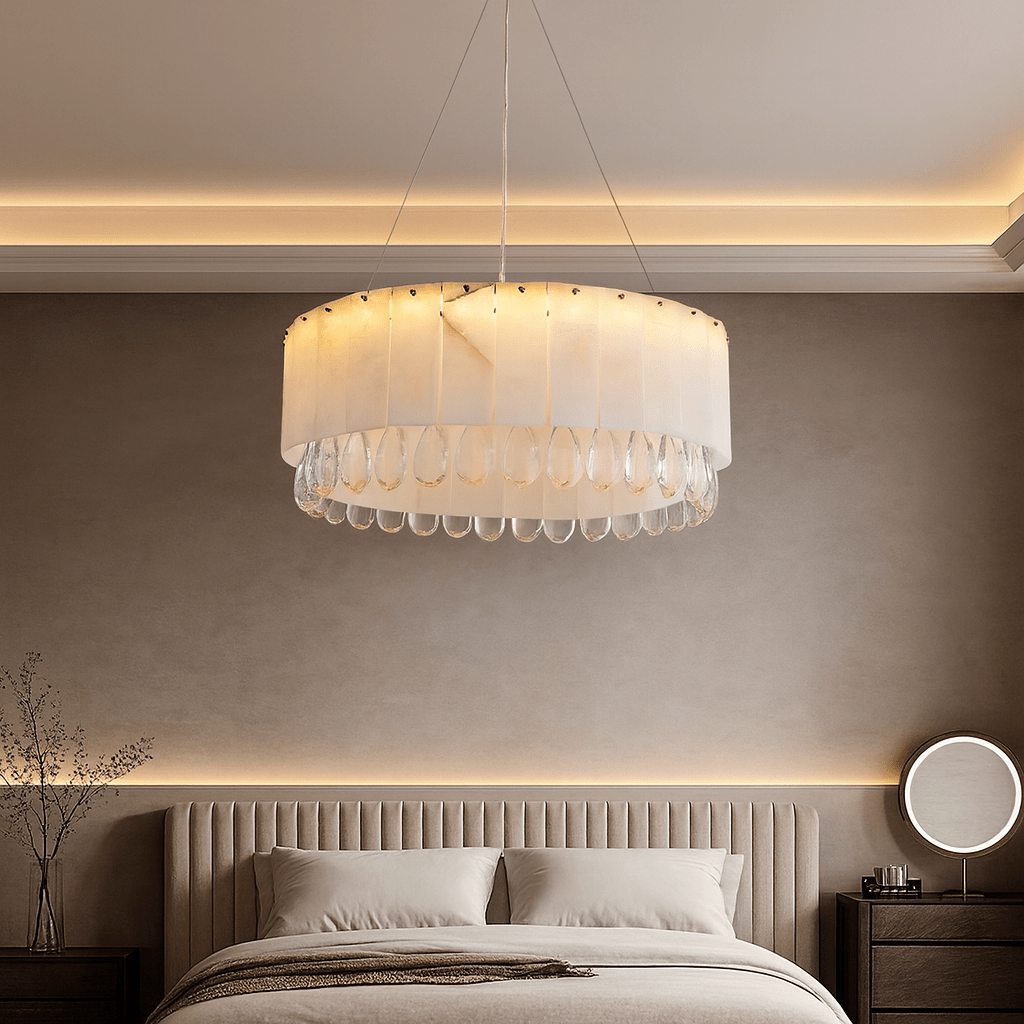 Stuart 23" Marble & Crystal Round Chandelier - fovolighting