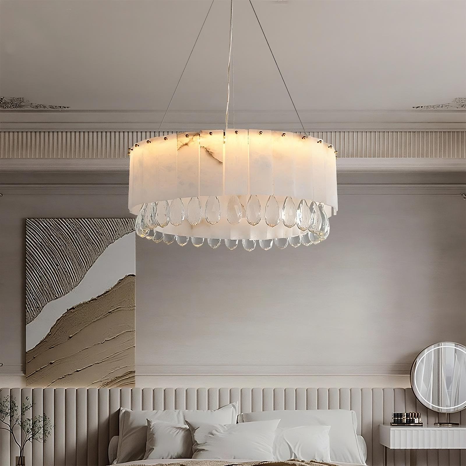 Stuart 23" Marble & Crystal Round Chandelier - fovolighting