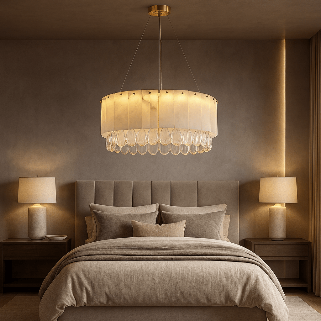 Stuart 23" Marble & Crystal Round Chandelier - fovolighting