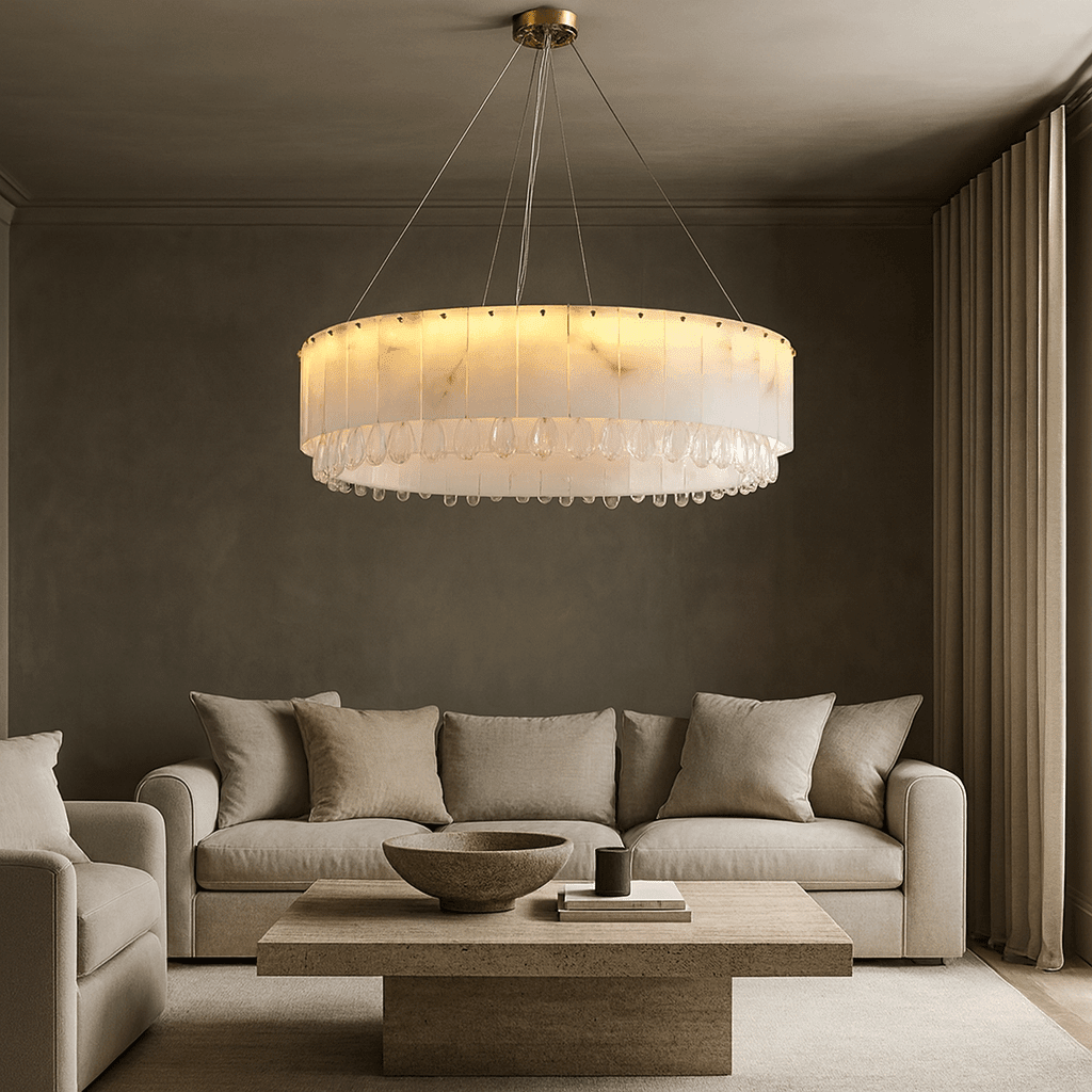 Stuart 39" Marble & Crystal Round Chandelier - fovolighting