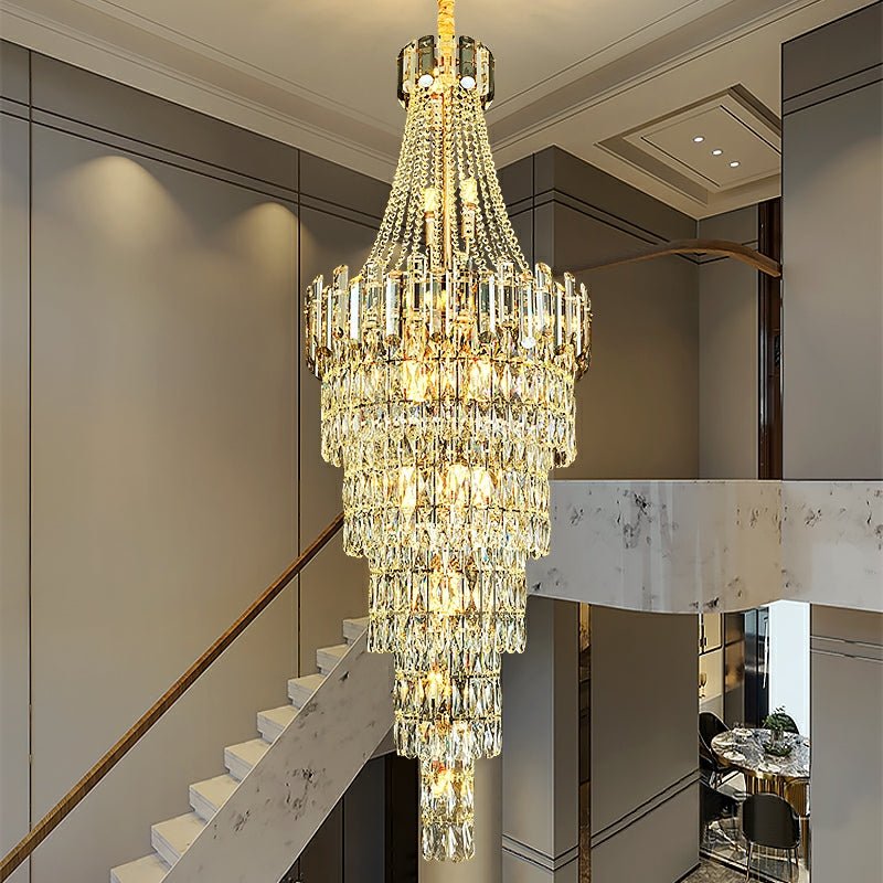 Stylish Foyer Long Staircase Chandelier Large Crystal Ceiling Lighting Fixture For Living Room Decoration - fovolighting