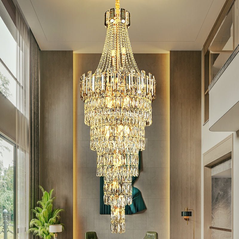 Stylish Foyer Long Staircase Chandelier Large Crystal Ceiling Lighting Fixture For Living Room Decoration - fovolighting