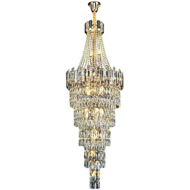 Stylish Foyer Long Staircase Chandelier Large Crystal Ceiling Lighting Fixture For Living Room Decoration - fovolighting
