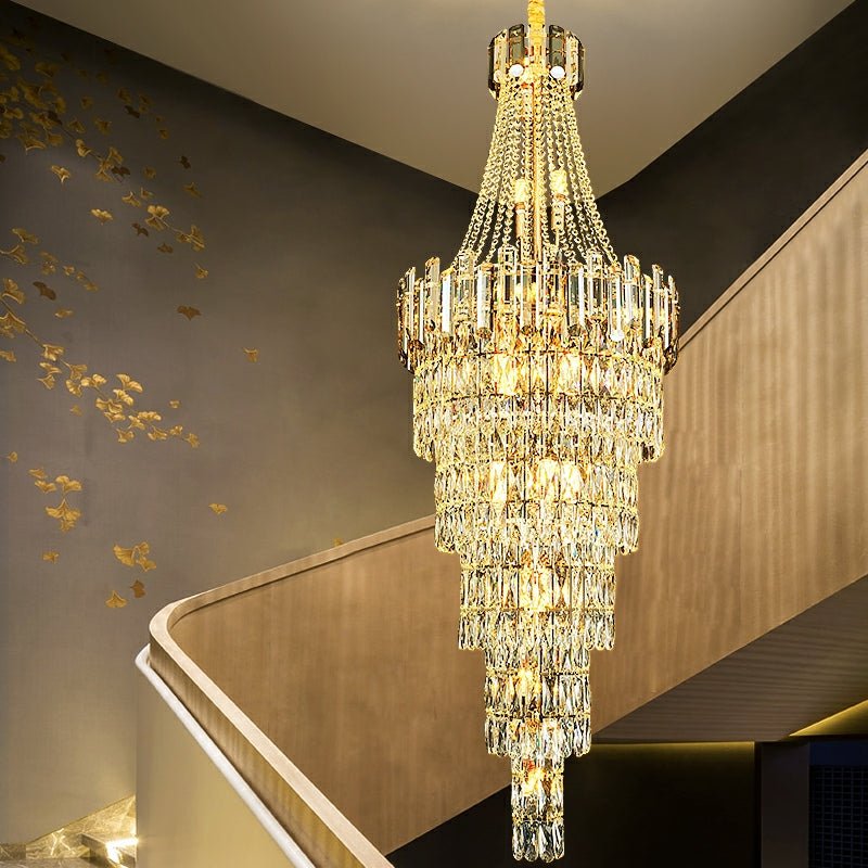 Stylish Foyer Long Staircase Chandelier Large Crystal Ceiling Lighting Fixture For Living Room Decoration - fovolighting