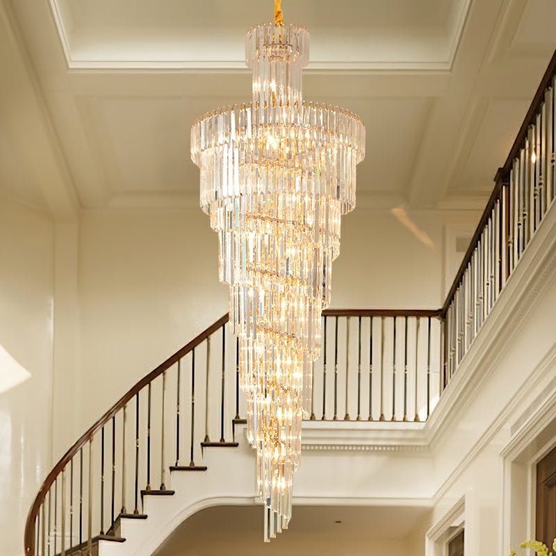 Tiered Foyer Staircase Spiral Crystal Chandelier Hotel Hall/ Entrance High Ceiling Pendant Lighting Fixture - fovolighting