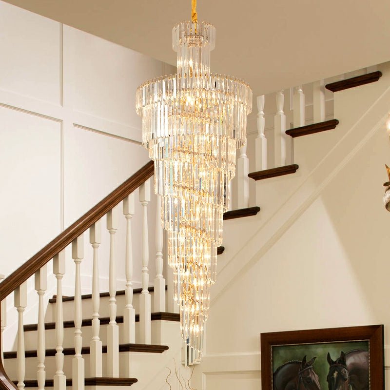 Tiered Foyer Staircase Spiral Crystal Chandelier Hotel Hall/ Entrance High Ceiling Pendant Lighting Fixture - fovolighting