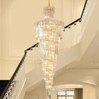 Tiered Foyer Staircase Spiral Crystal Chandelier Hotel Hall/ Entrance High Ceiling Pendant Lighting Fixture - fovolighting