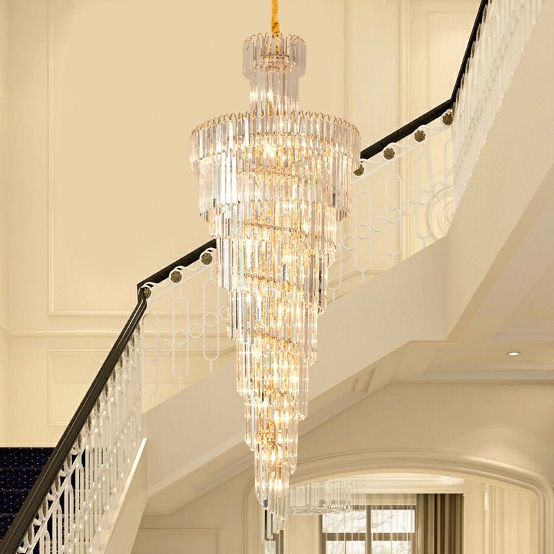 Tiered Foyer Staircase Spiral Crystal Chandelier Hotel Hall/ Entrance High Ceiling Pendant Lighting Fixture - fovolighting