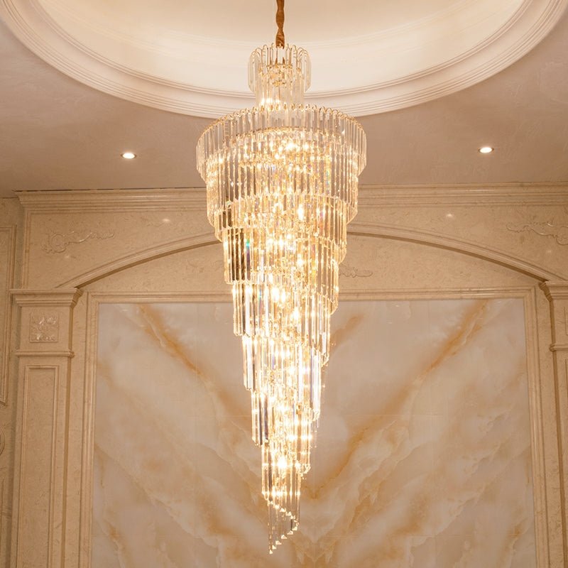 Tiered Foyer Staircase Spiral Crystal Chandelier Hotel Hall/ Entrance High Ceiling Pendant Lighting Fixture - fovolighting