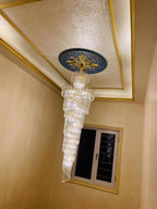 Tiered Foyer Staircase Spiral Crystal Chandelier Hotel Hall/ Entrance High Ceiling Pendant Lighting Fixture - fovolighting
