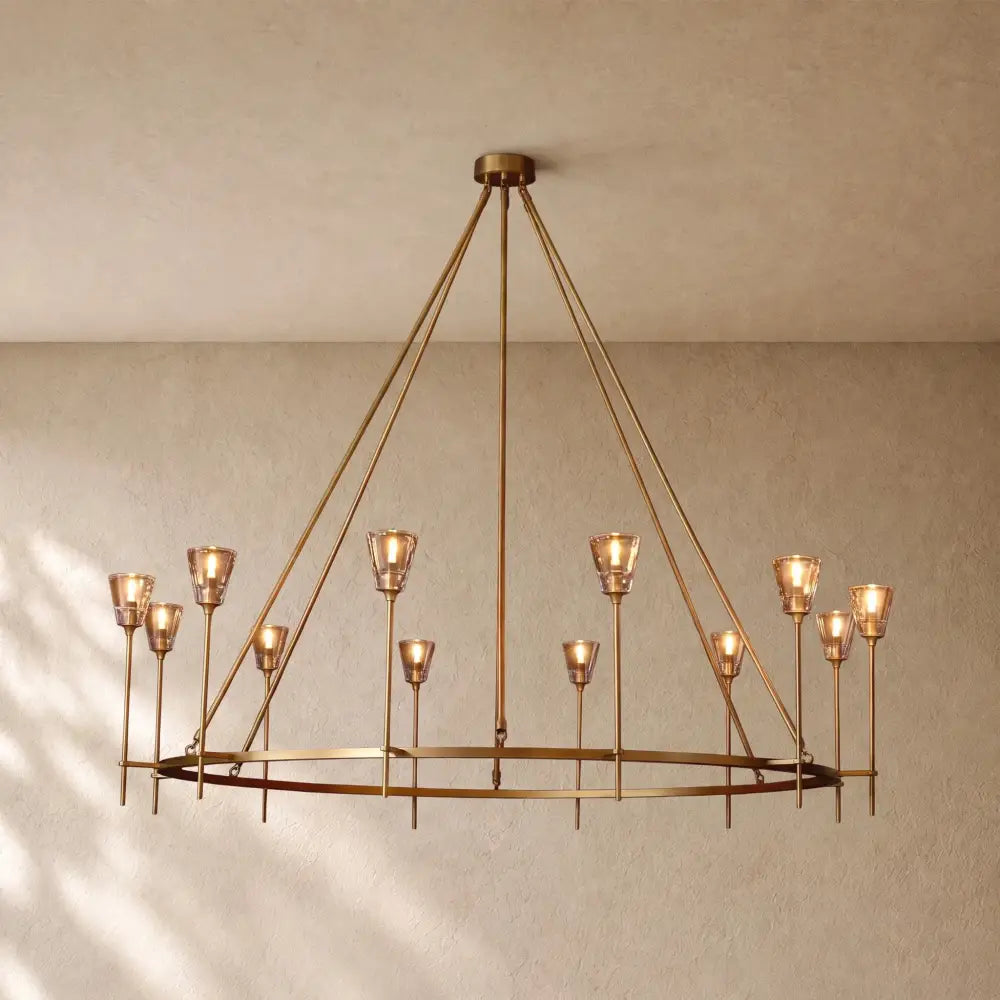 Torch de Vera Round Chandelier - Lacquered Burnished Brass / 70’’