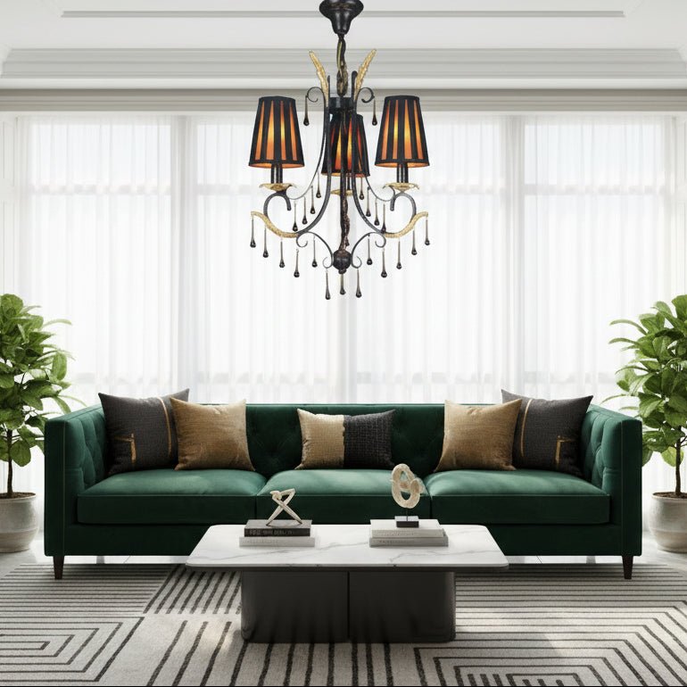Traditional Chandelier with Black Fabric Shades and Metal Frame - fovolighting