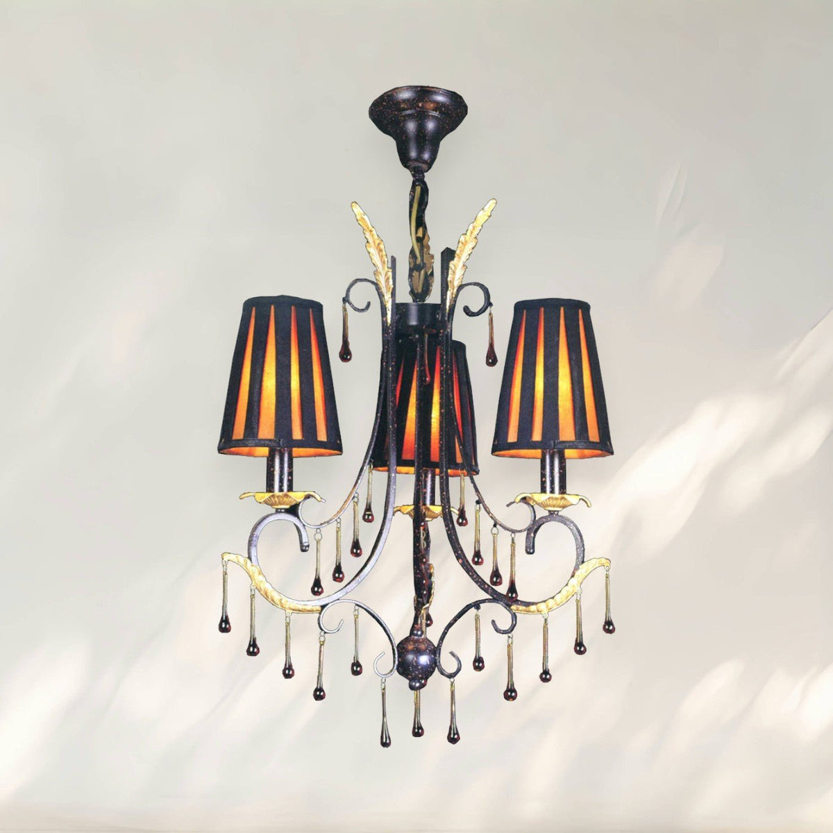 Traditional Chandelier with Black Fabric Shades and Metal Frame - fovolighting