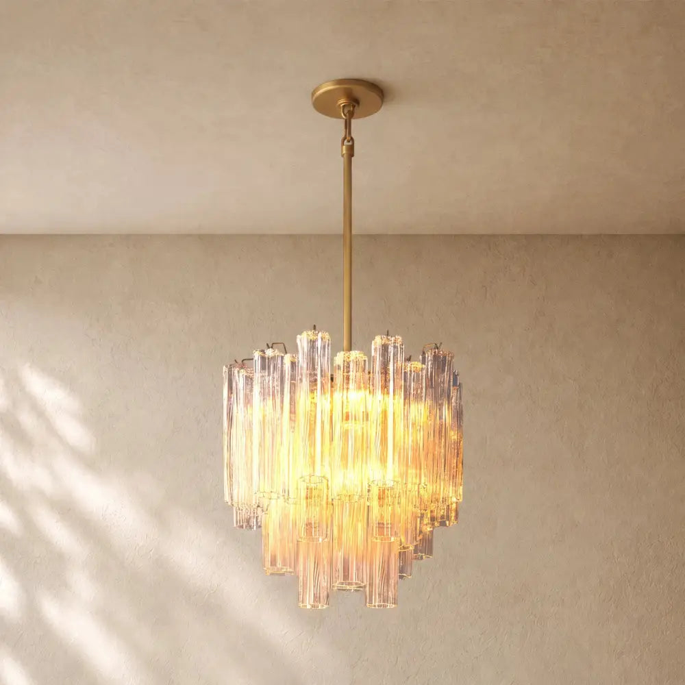 Tronchy Glass Round Chandelier - 19’’ / Lacquered Burnished Brass / Smoke