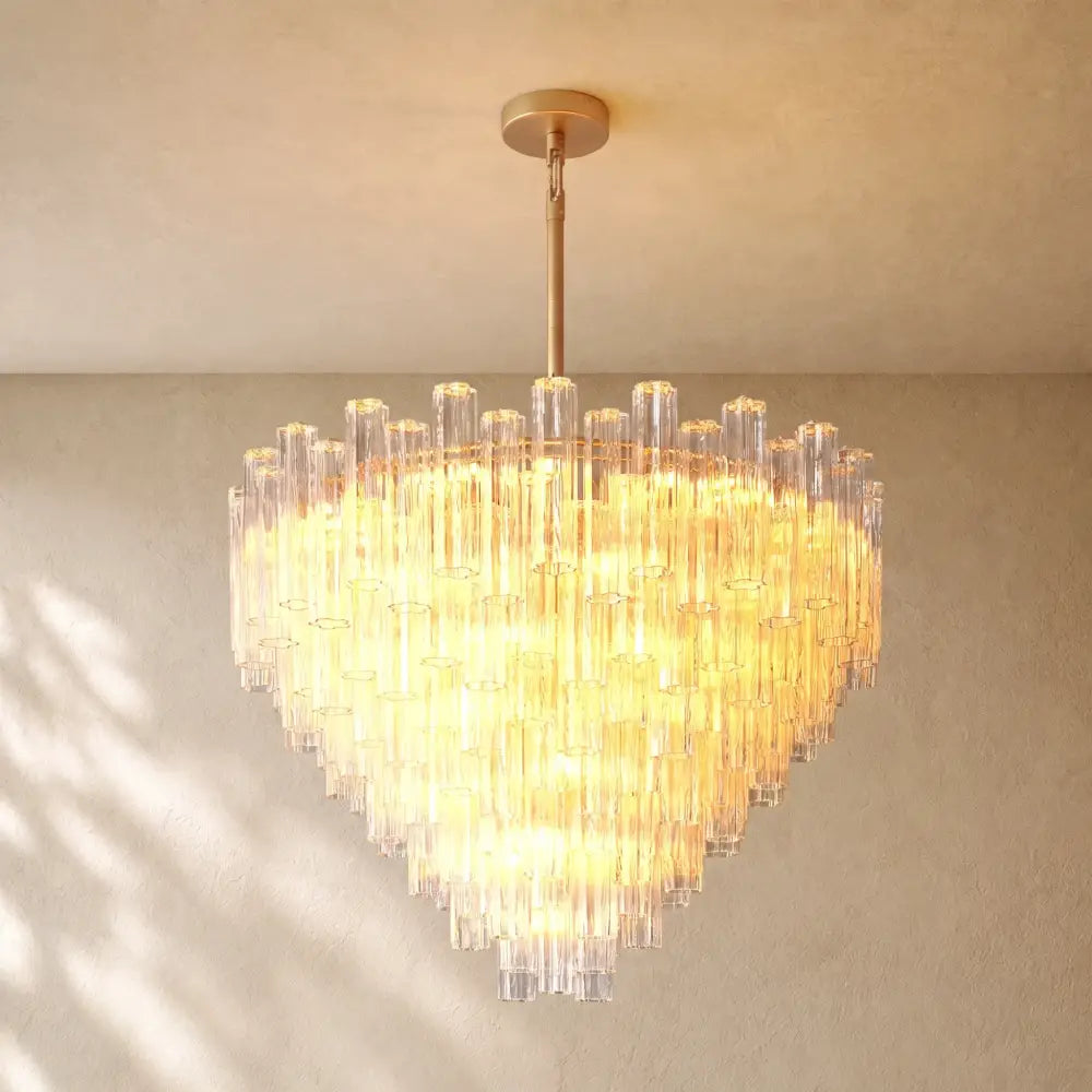 Tronchy Glass Round Chandelier - 48’’ / Lacquered Burnished Brass / Clear