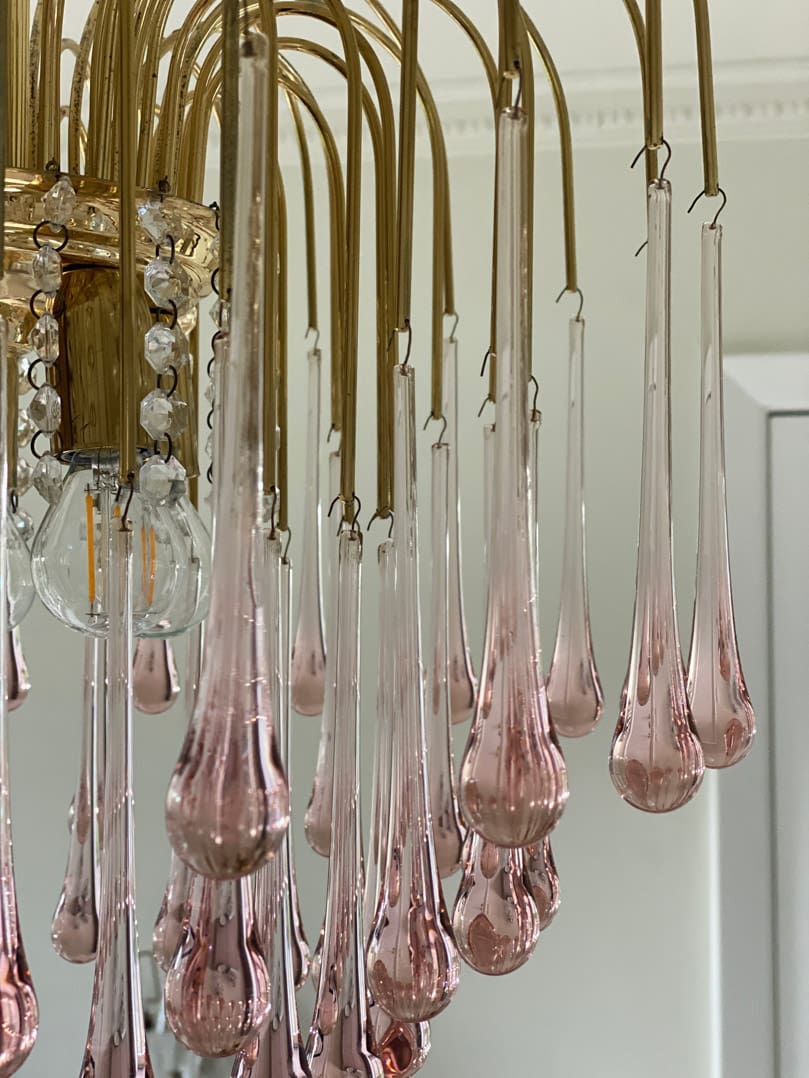 Vintage – Murano Teardrops Chandelier – 70s – Pink prisms - fovolighting