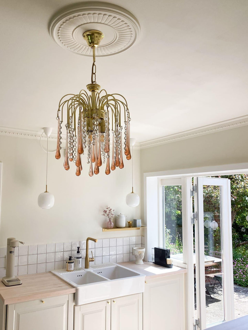 Vintage – Murano Teardrops Chandelier – 70s – Pink prisms - fovolighting