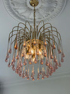 Vintage – Murano Teardrops Chandelier – 70s – Pink prisms - fovolighting
