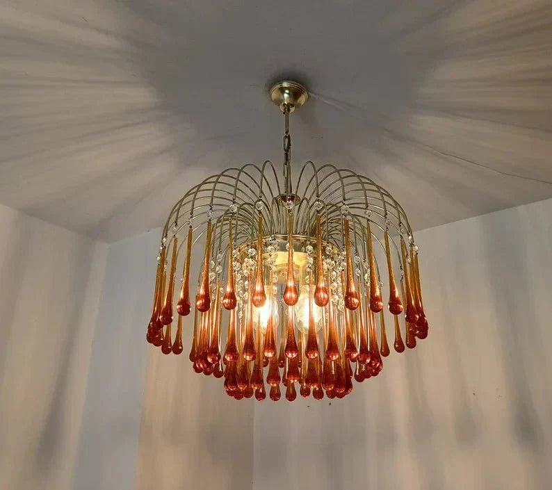 Vintage – Murano Teardrops Chandelier – 70s – Pink prisms - fovolighting