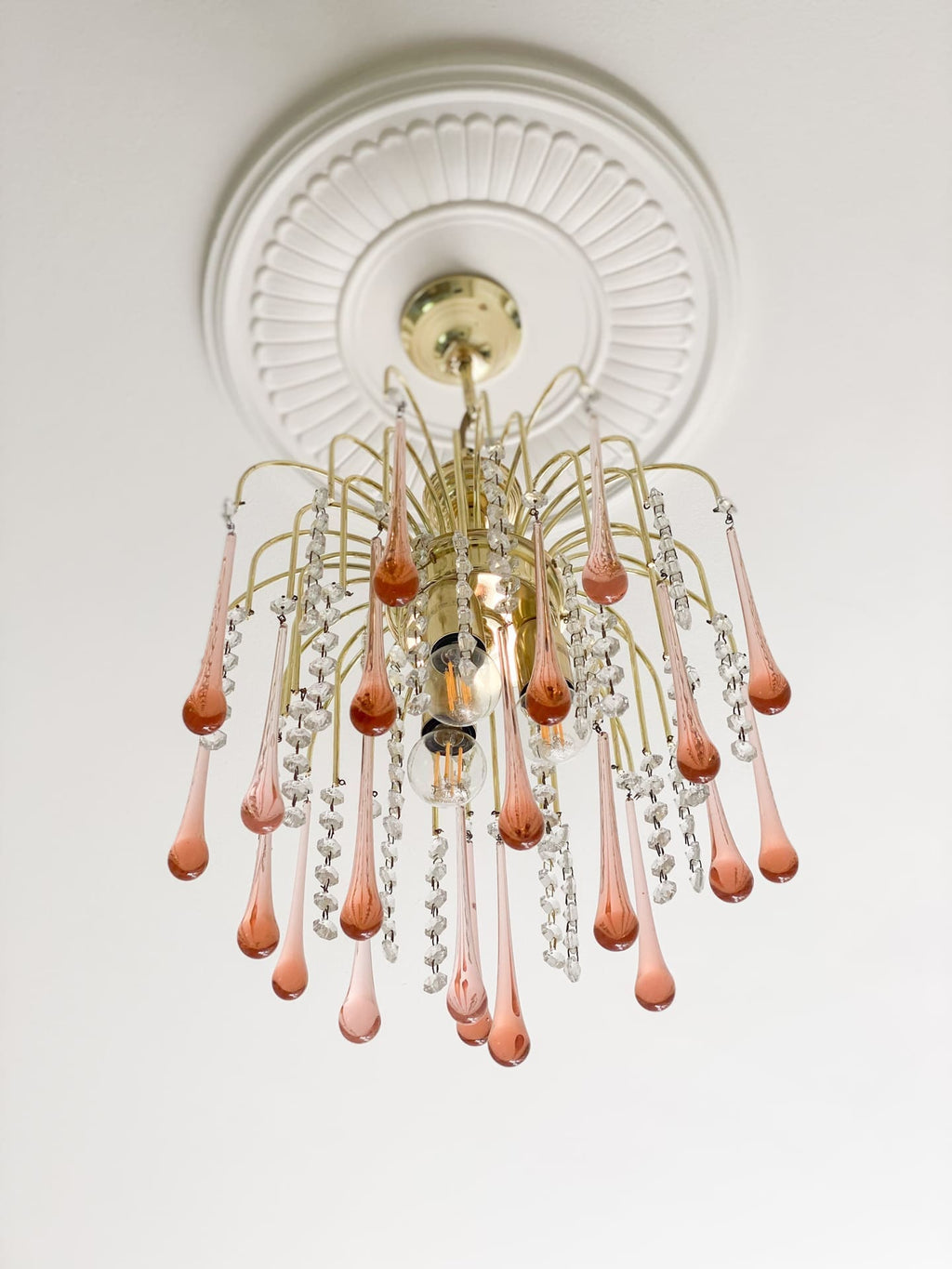 Vintage – Murano Teardrops Chandelier – 70s – Pink prisms - fovolighting