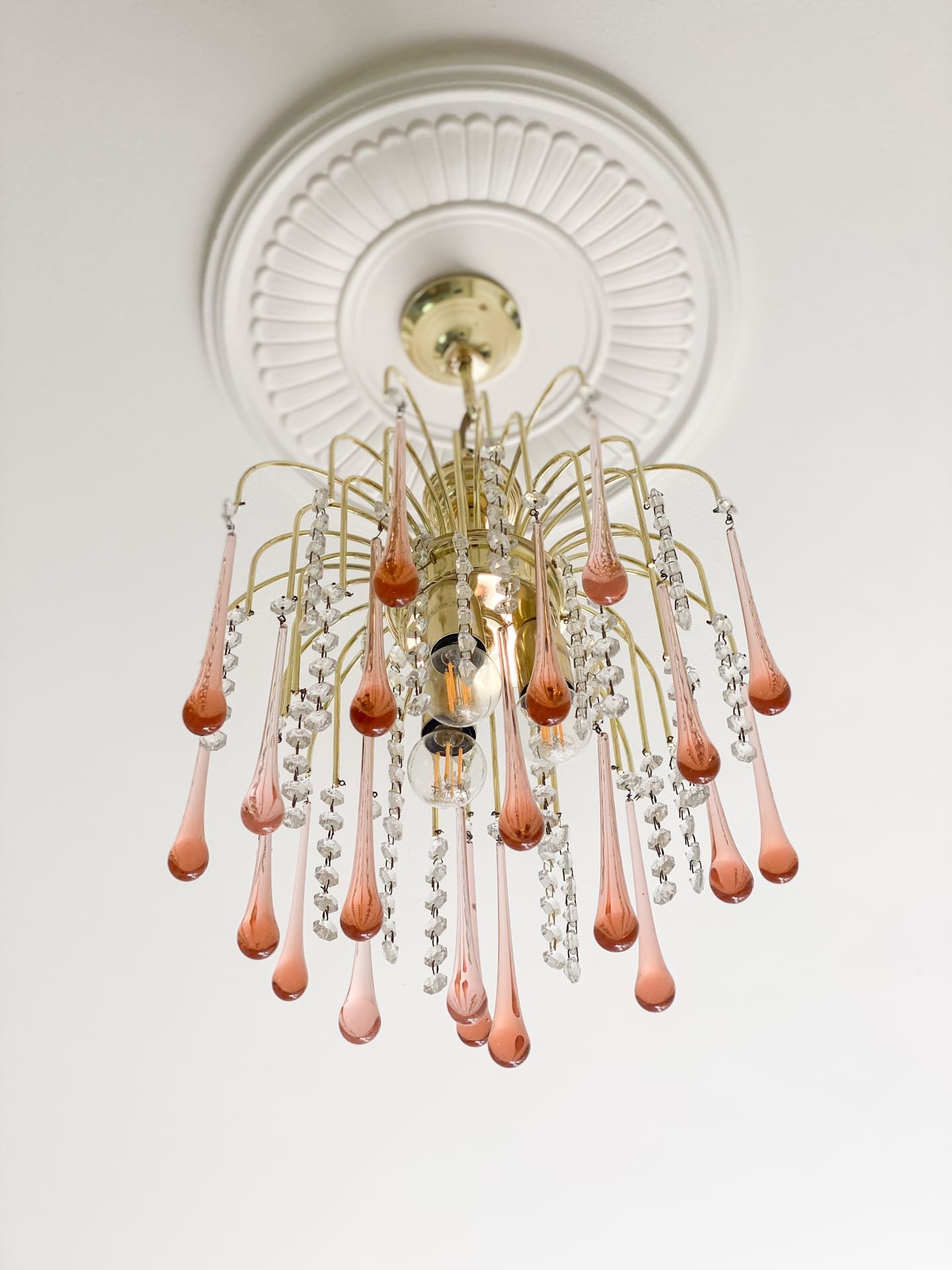 Vintage – Murano Teardrops Chandelier – 70s – Pink prisms - fovolighting