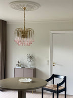 Vintage – Murano Teardrops Chandelier – 70s – Pink prisms - fovolighting