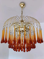 Vintage – Murano Teardrops Chandelier – 70s – Pink prisms - fovolighting