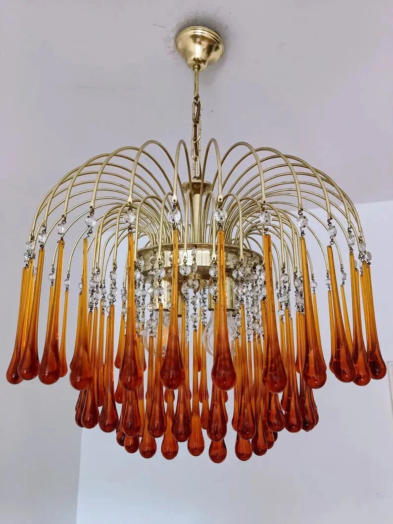 Vintage – Murano Teardrops Chandelier – 70s – Pink prisms - fovolighting