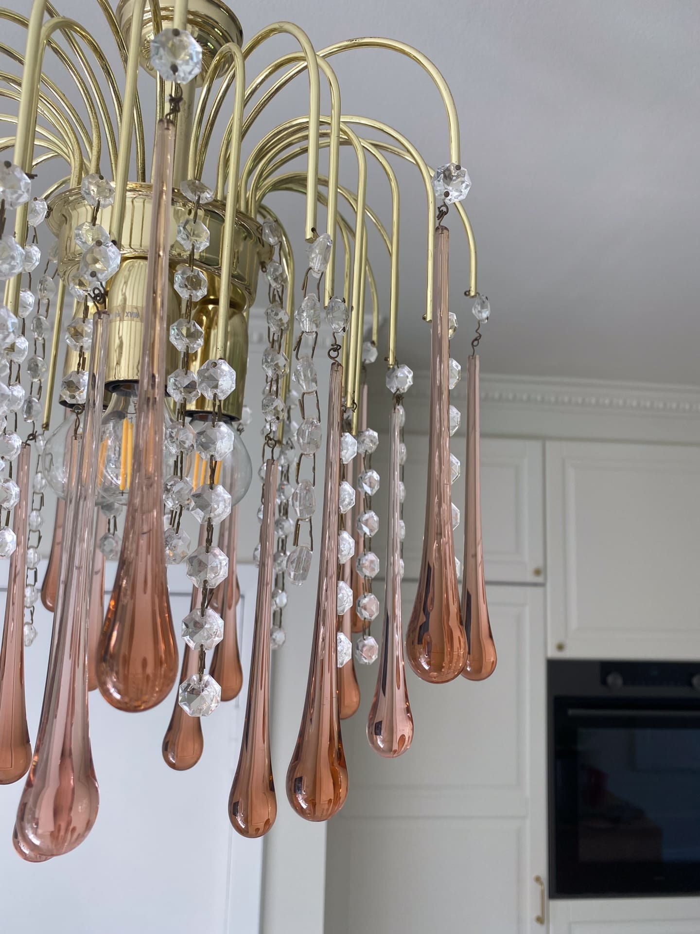 Vintage – Murano Teardrops Chandelier – 70s – Pink prisms - fovolighting