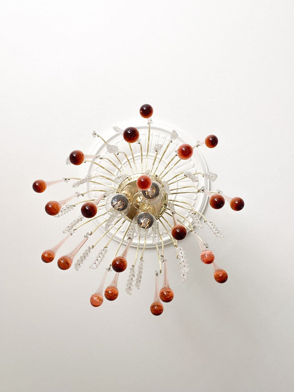 Vintage – Murano Teardrops Chandelier – 70s – Pink prisms - fovolighting