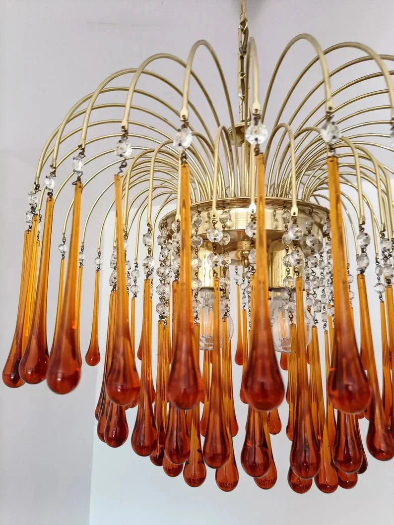 Vintage – Murano Teardrops Chandelier – 70s – Pink prisms - fovolighting