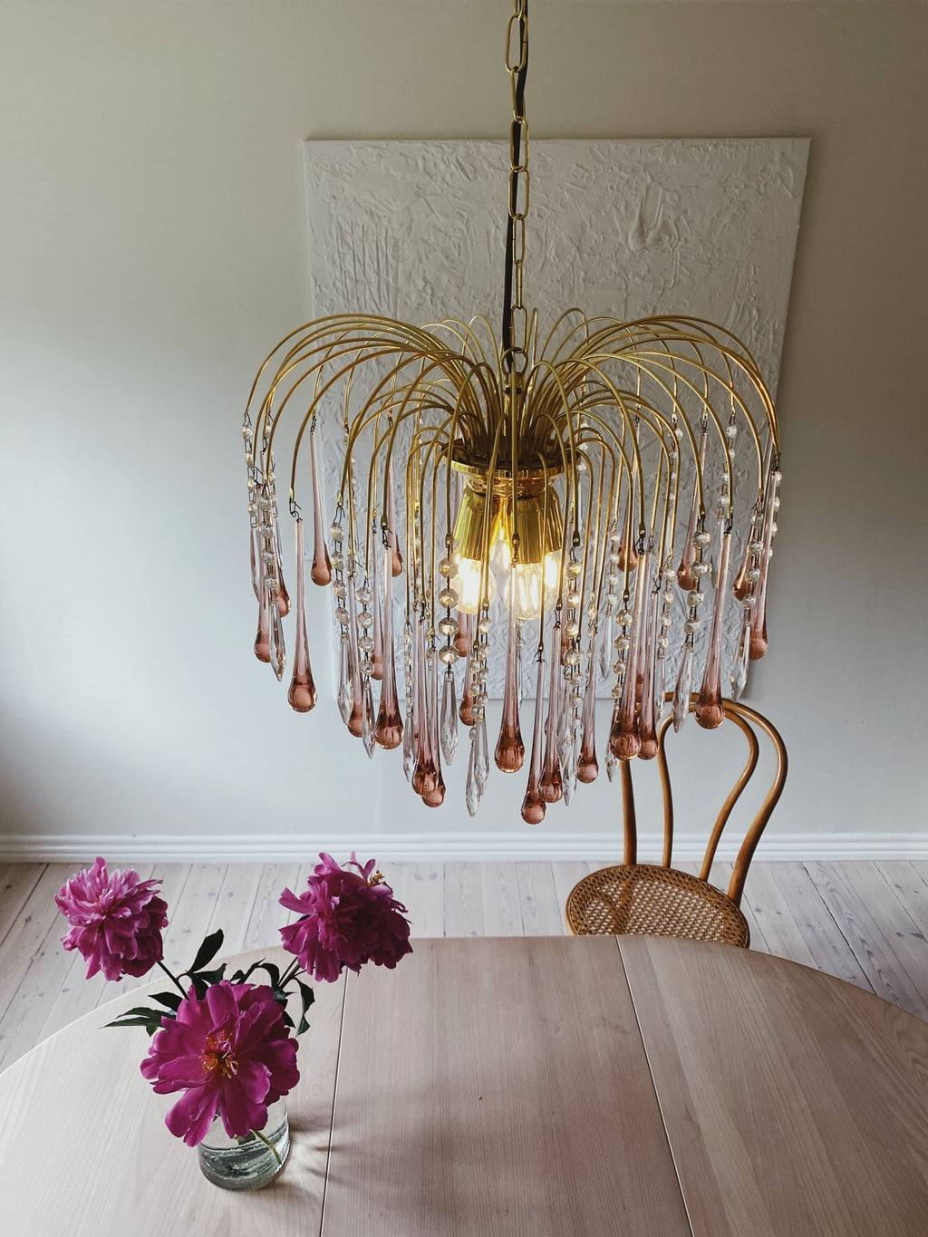 Vintage – Murano Teardrops Chandelier – 70s – Pink prisms - fovolighting