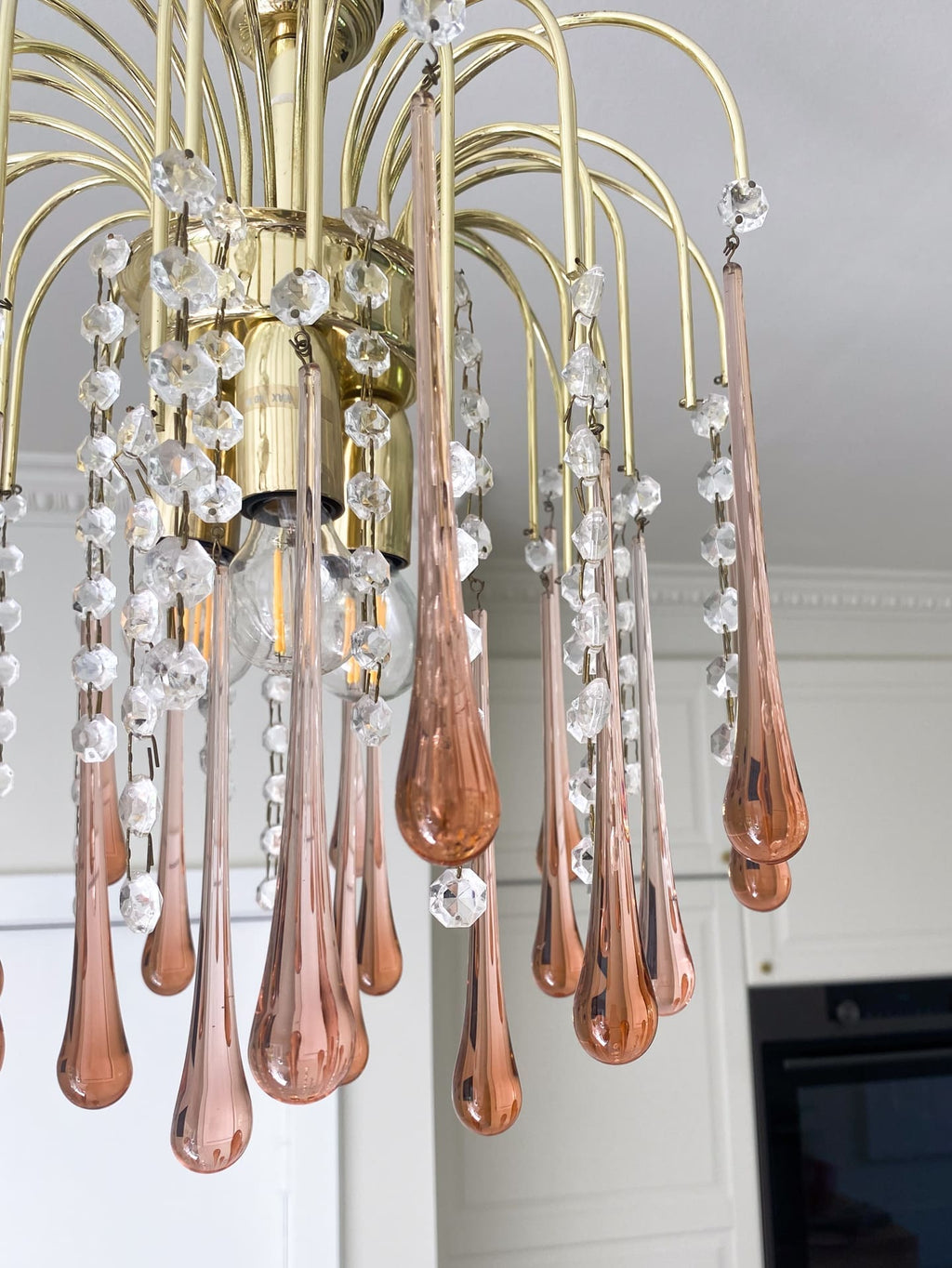 Vintage – Murano Teardrops Chandelier – 70s – Pink prisms - fovolighting