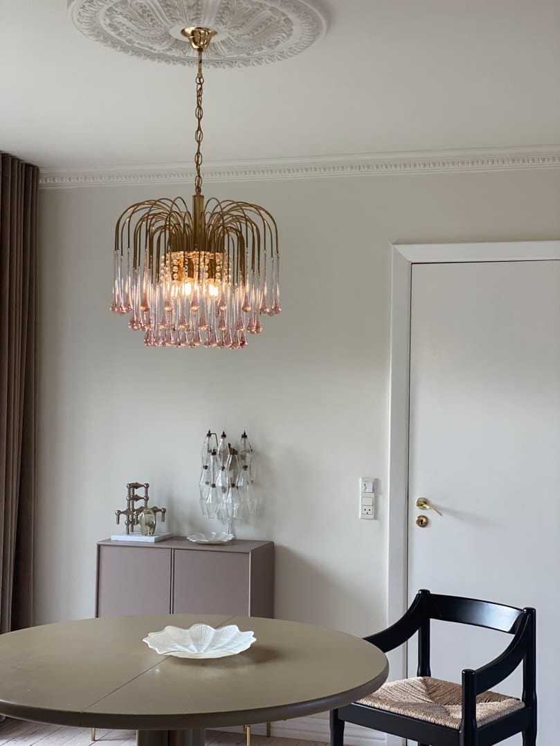 Vintage – Murano Teardrops Chandelier – 70s – Pink prisms - fovolighting