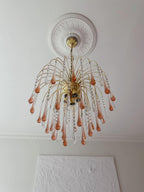 Vintage – Murano Teardrops Chandelier – 70s – Pink prisms - fovolighting