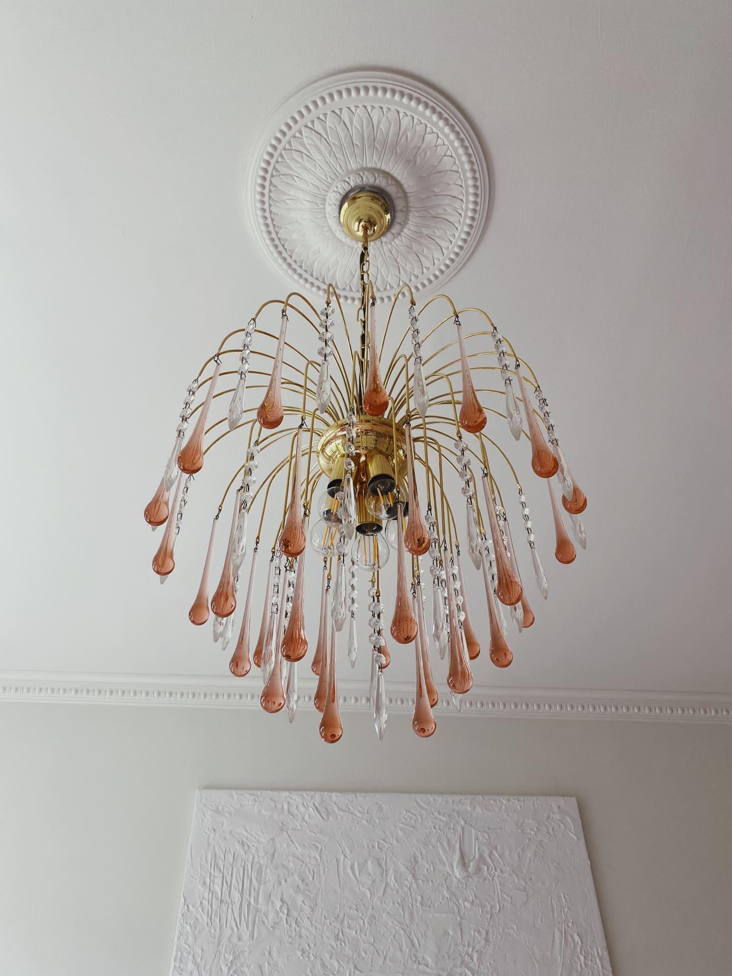 Vintage – Murano Teardrops Chandelier – 70s – Pink prisms - fovolighting