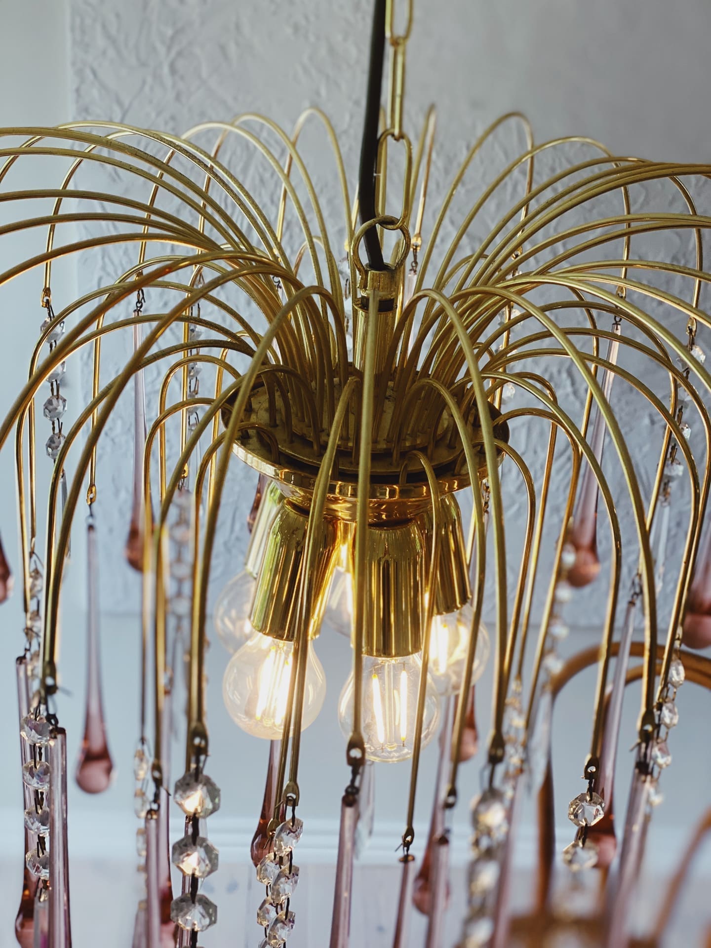 Vintage – Murano Teardrops Chandelier – 70s – Pink prisms - fovolighting