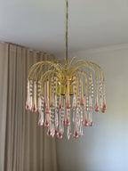 Vintage – Murano Teardrops Chandelier – 70s – Pink prisms - fovolighting