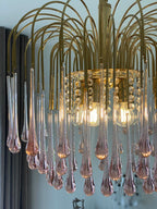 Vintage – Murano Teardrops Chandelier – 70s – Pink prisms - fovolighting