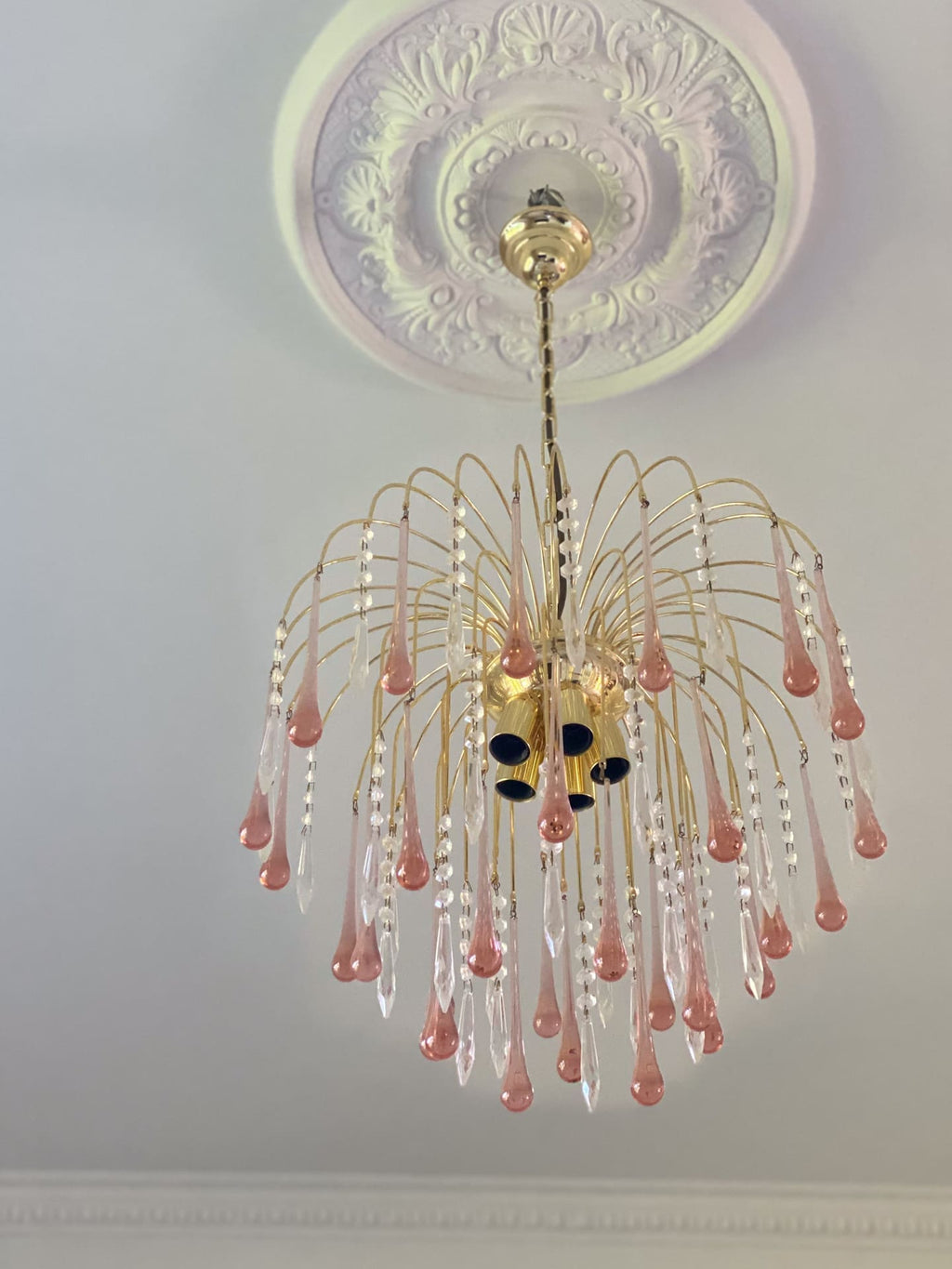 Vintage – Murano Teardrops Chandelier – 70s – Pink prisms - fovolighting