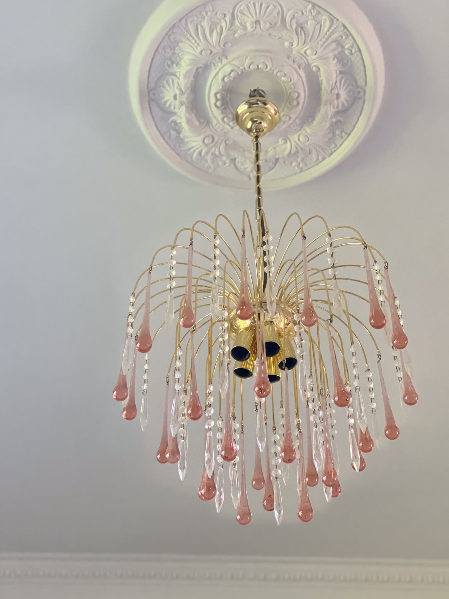 Vintage – Murano Teardrops Chandelier – 70s – Pink prisms - fovolighting