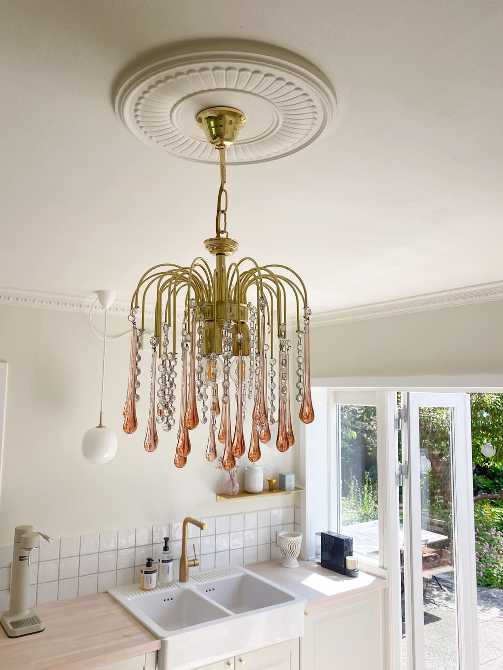 Vintage – Murano Teardrops Chandelier – 70s – Pink prisms - fovolighting