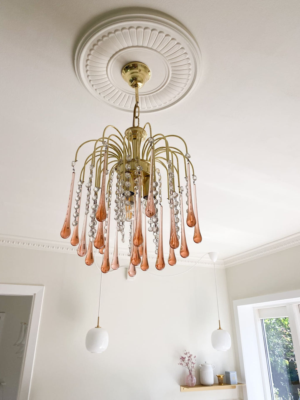 Vintage – Murano Teardrops Chandelier – 70s – Pink prisms - fovolighting