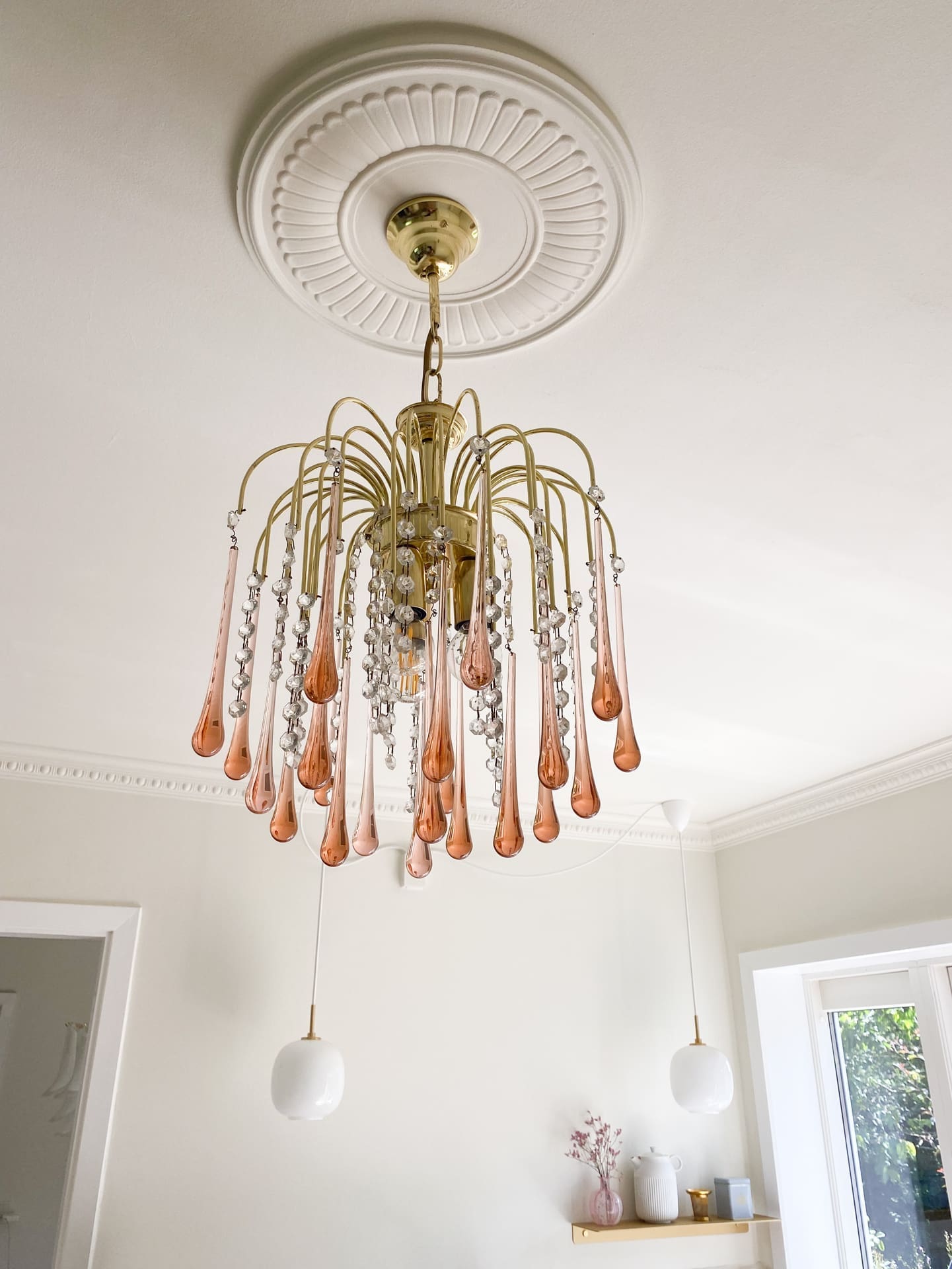 Vintage – Murano Teardrops Chandelier – 70s – Pink prisms - fovolighting