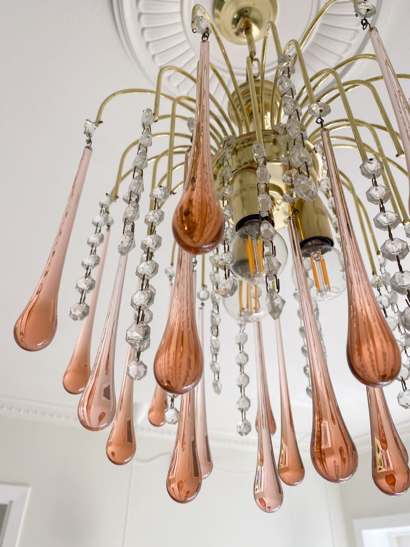 Vintage – Murano Teardrops Chandelier – 70s – Pink prisms - fovolighting