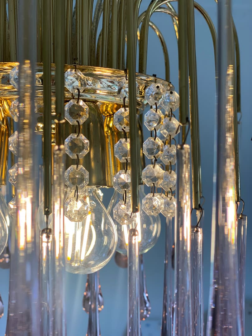 Vintage – Murano Teardrops Chandelier – 70s – Pink prisms - fovolighting