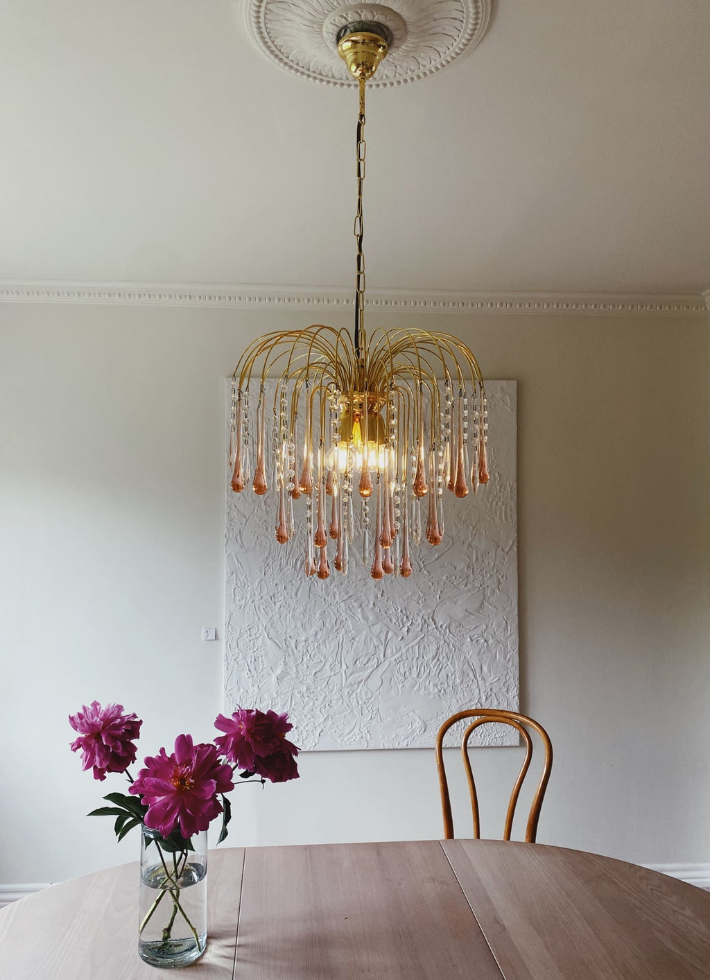 Vintage – Murano Teardrops Chandelier – 70s – Pink prisms - fovolighting