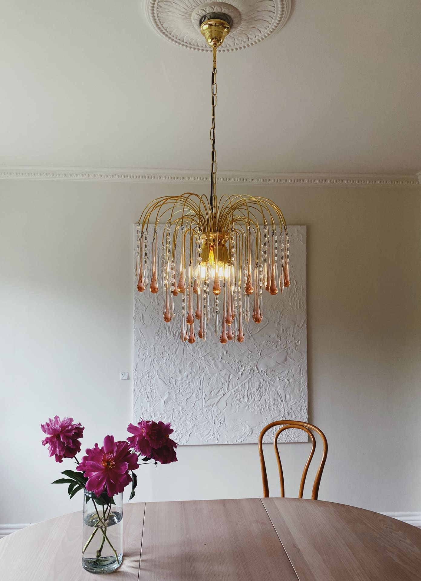 Vintage – Murano Teardrops Chandelier – 70s – Pink prisms - fovolighting