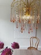 Vintage – Murano Teardrops Chandelier – 70s – Pink prisms - fovolighting